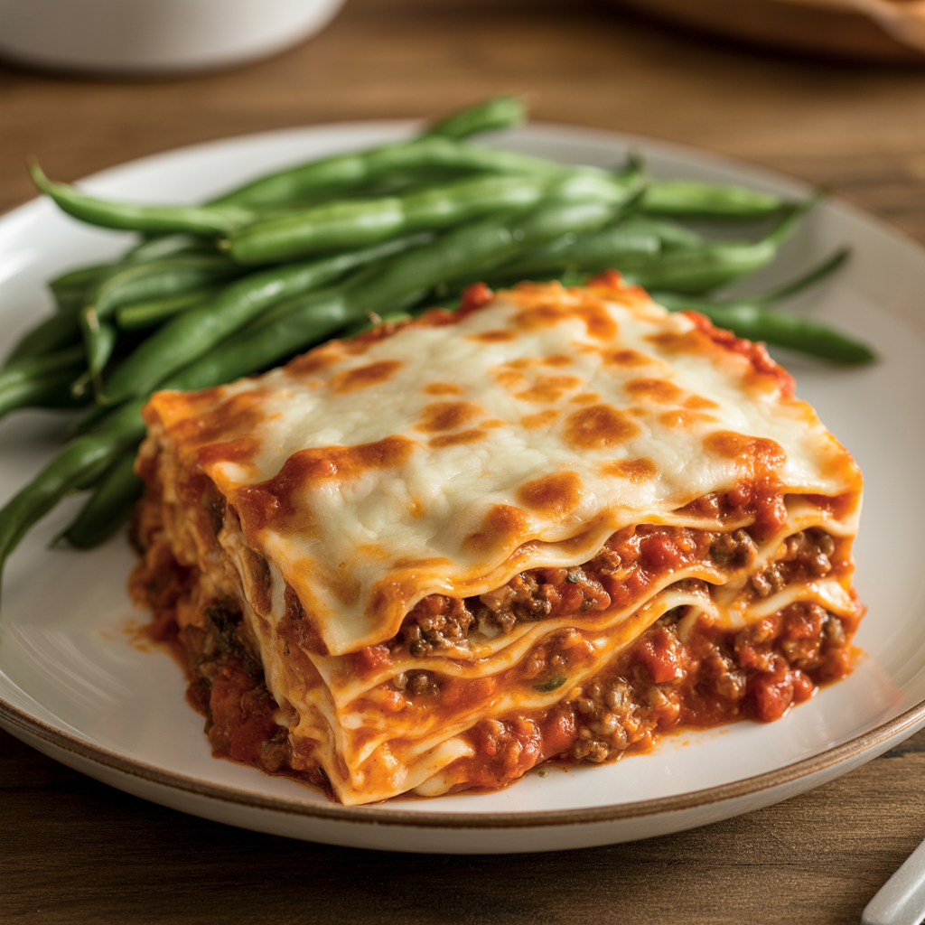 Lasagna with Lemon Garlic Green Beans