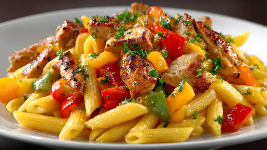 Cajun Chicken Pasta with Onions and Peppers
